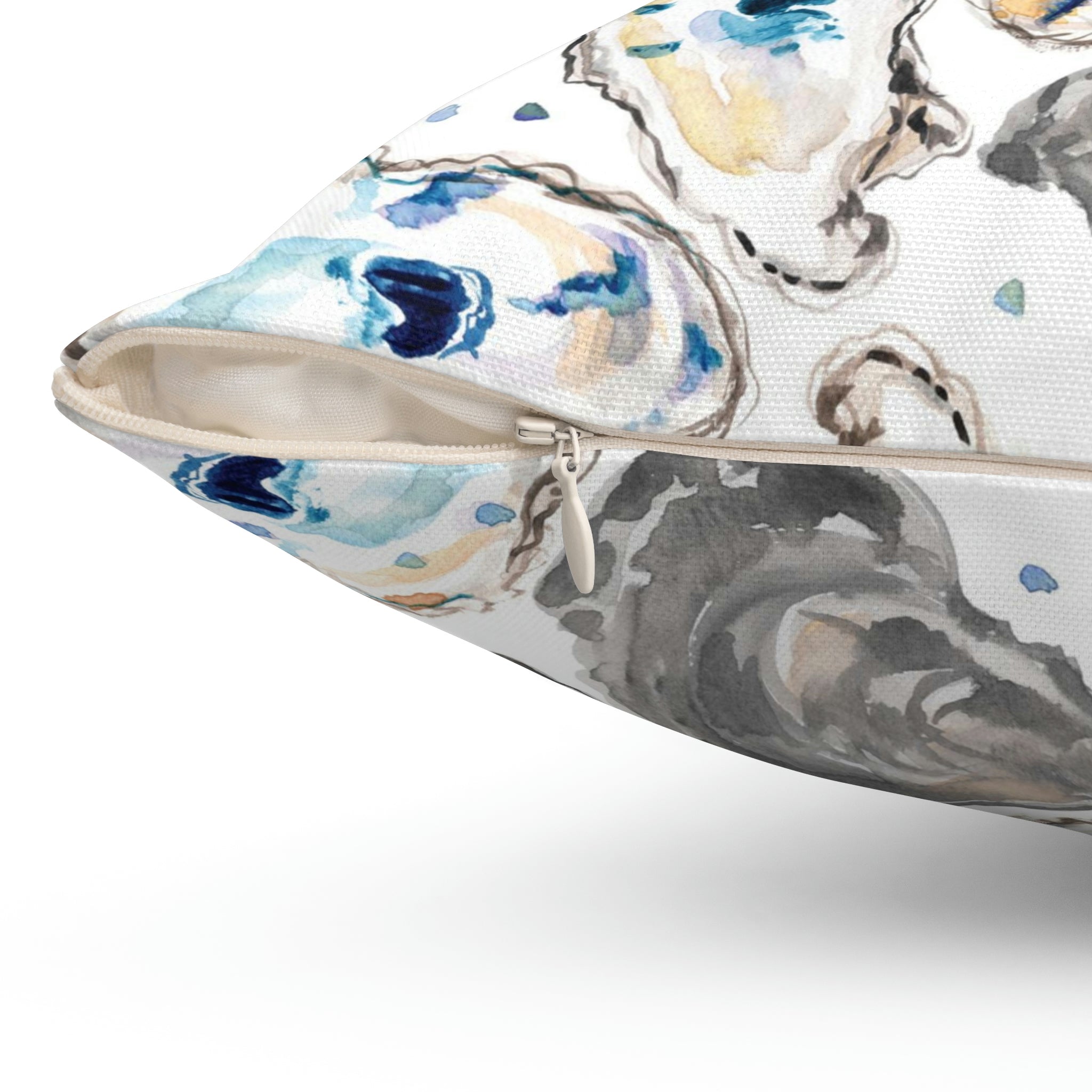 Watercolor Oysters Square Pillow with Coastal Aesthetic