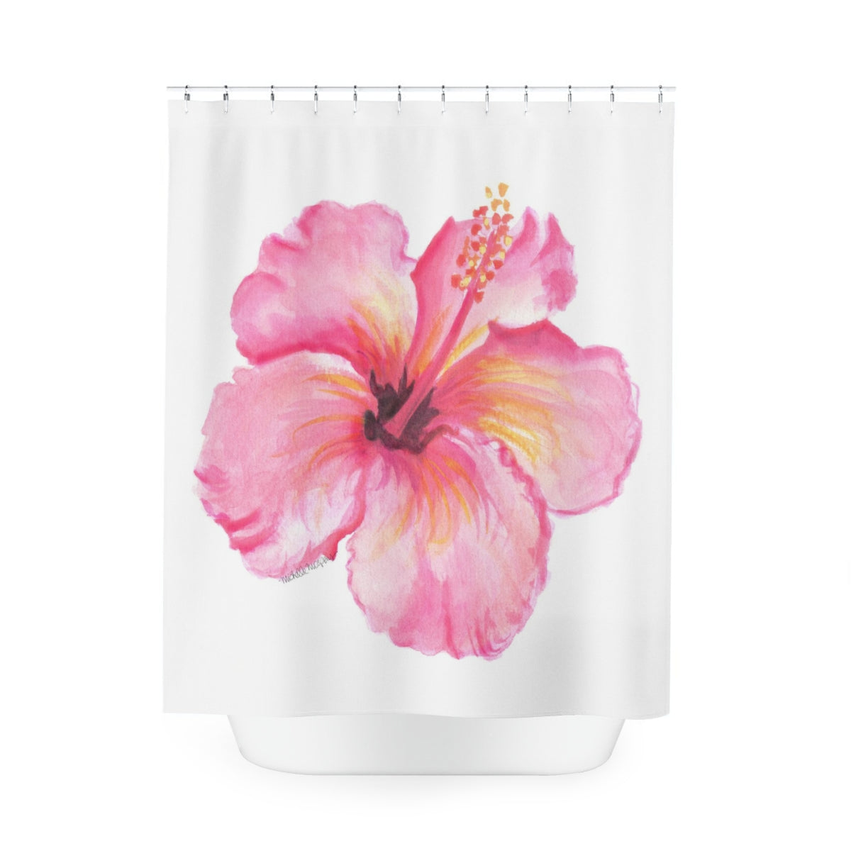 Watercolor Hibiscus Polyester Shower Curtain