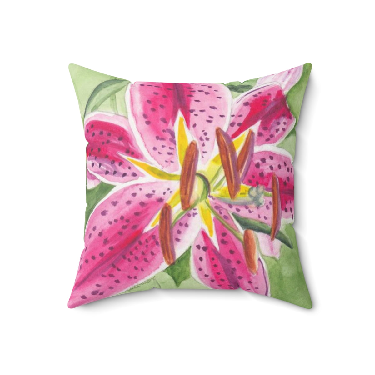 Watercolor Stargazer Lily Bloom Square Pillow