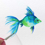 Wall Art Print Blue Fish Watercolor Unframed