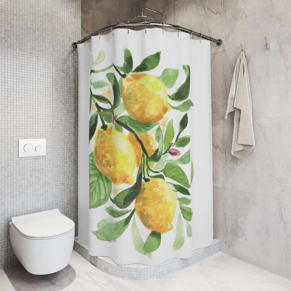 Watercolor Lemons Polyester Shower Curtain
