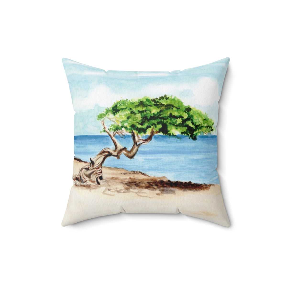 Watercolor Aruba Divi Tree Square Pillow by Artist Michelle Mospens