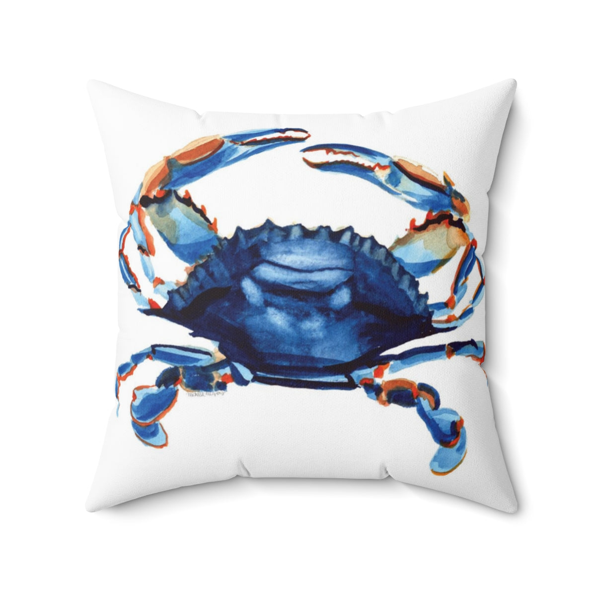 Watercolor Nautical Blue Crab Coastal Square Pillow