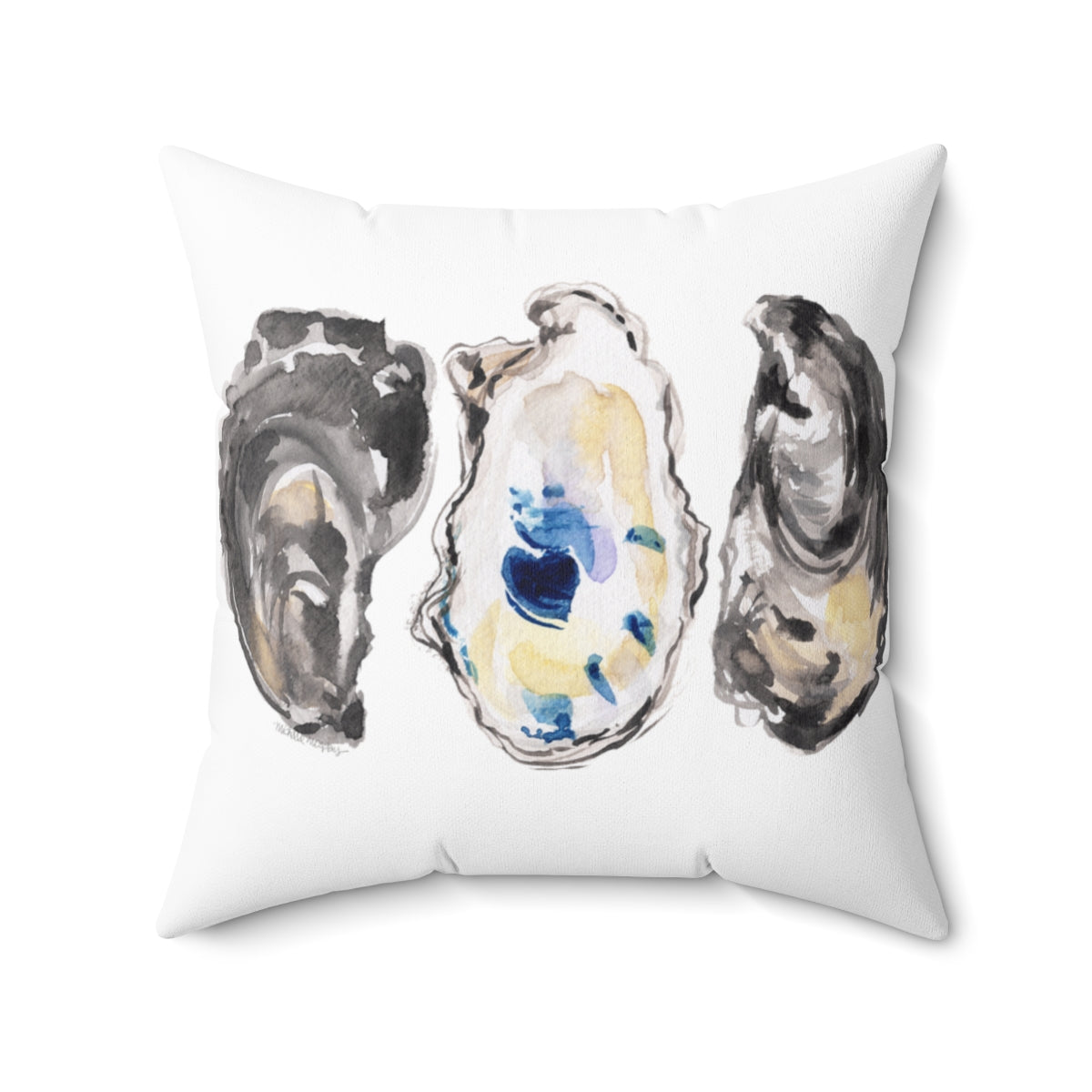 Watercolor Oysters Square Pillow by Artist Michelle Mospens