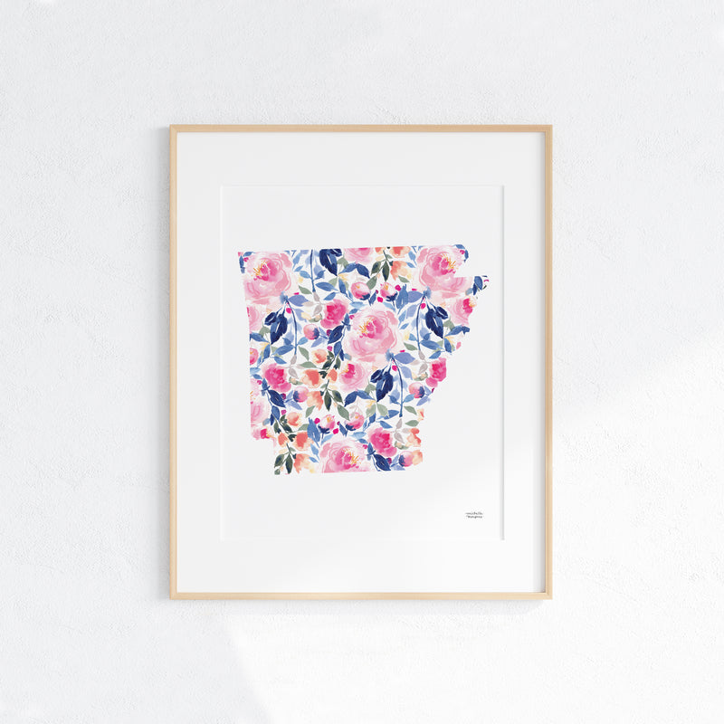 Watercolor Painting State Of Arkansas Art Print, Arkansas Shaped Art