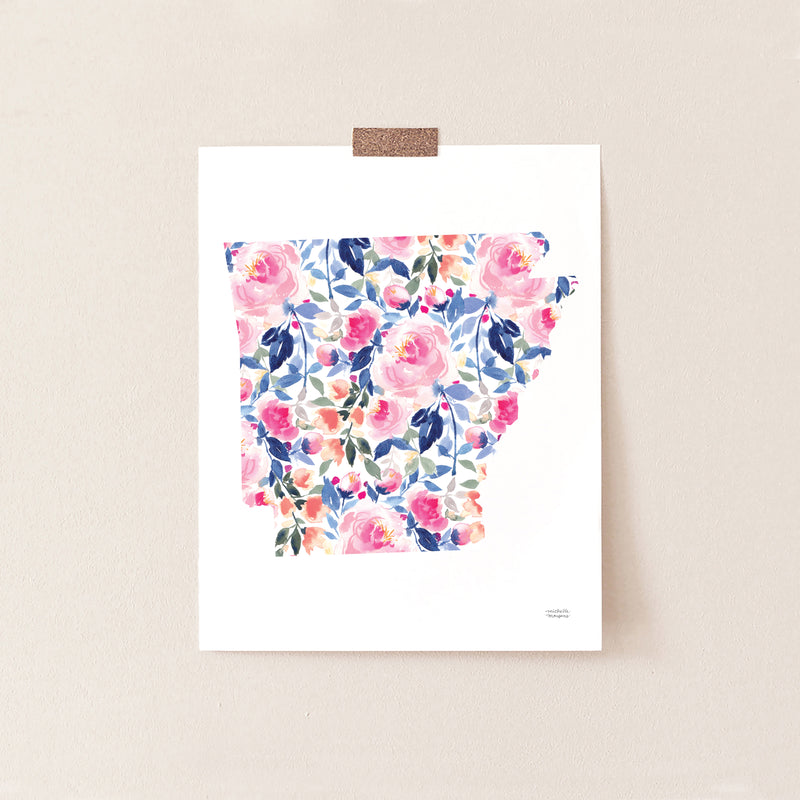 Watercolor Painting State Of Arkansas Art Print, Arkansas Shaped Art