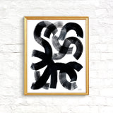 Minimalist Black and White Swirly Abstract Wall Art Print Unframed
