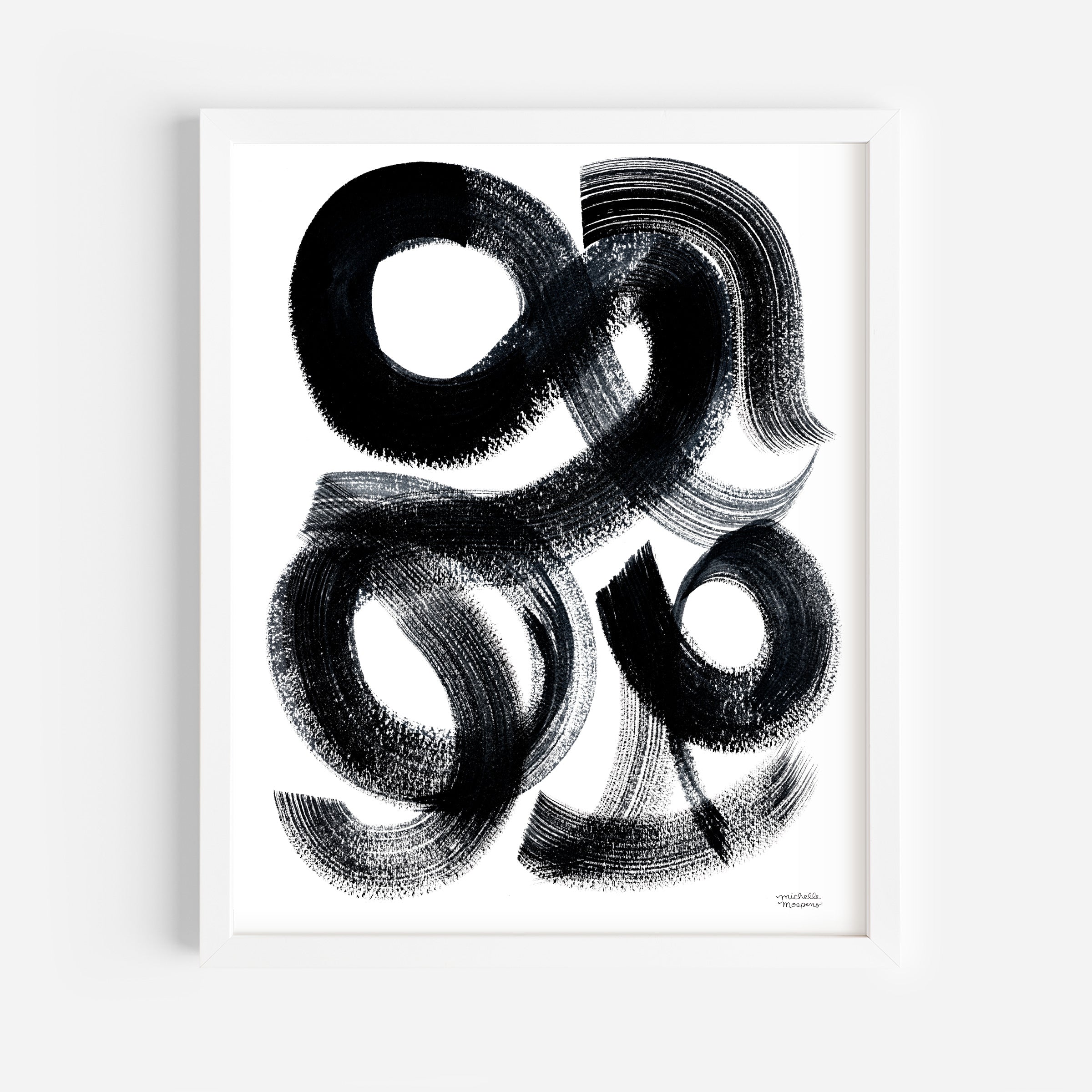 Minimalist Swirly Black and White Abstract Wall Art Print Unframed
