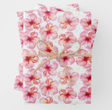 Beach Blooms Pink Hibiscus Flowers illustrated watercolor gift wrap sheets wrapping paper by Michelle Mospens
