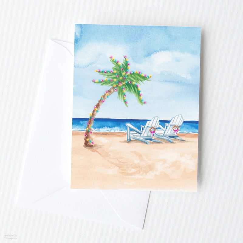 By The Seashore Palm Tree Beach Chairs Christmas Card