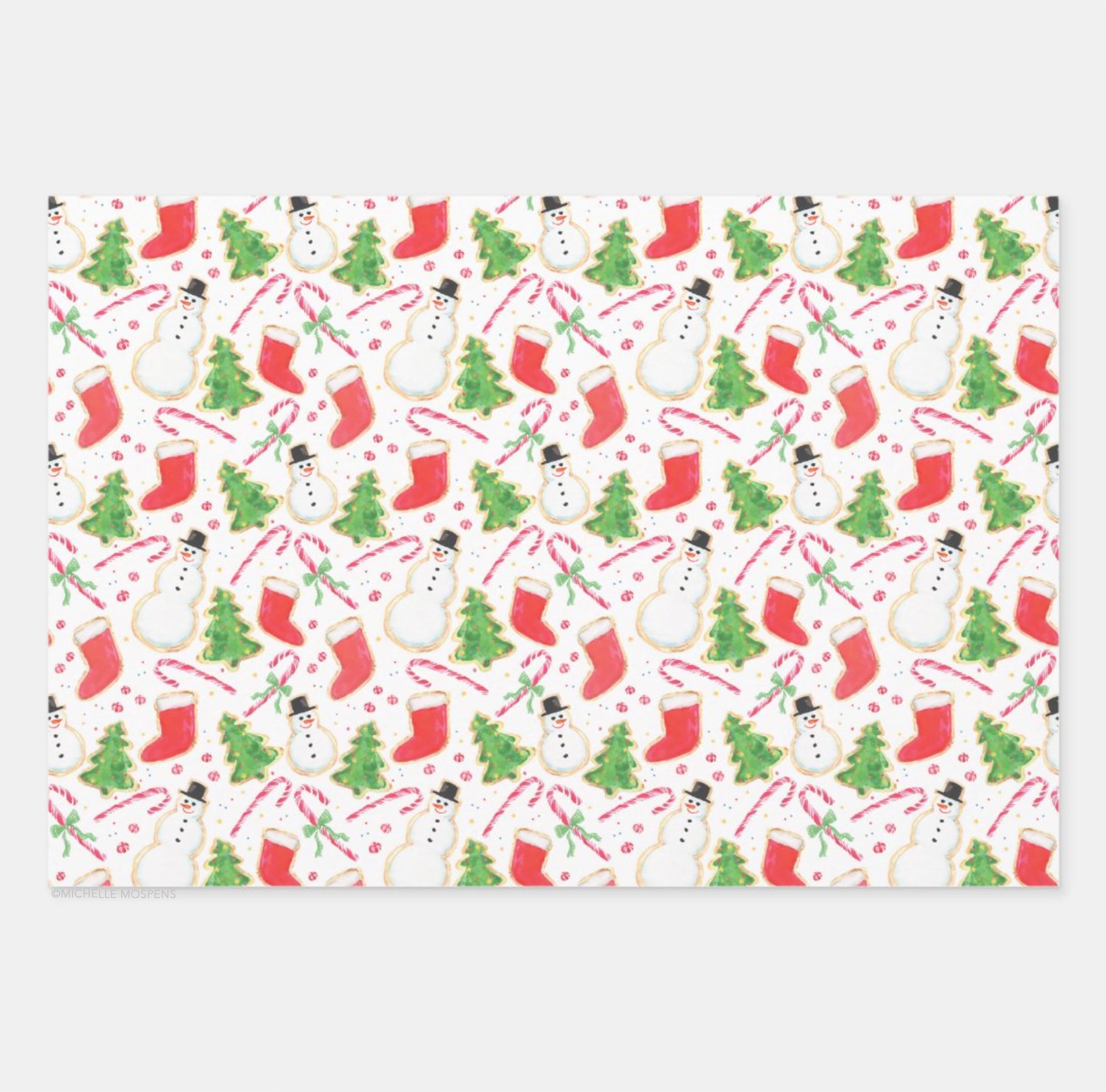 Illustrated Christmas Cookies Wrapping Paper Gift Wrap by Michelle Mospens
