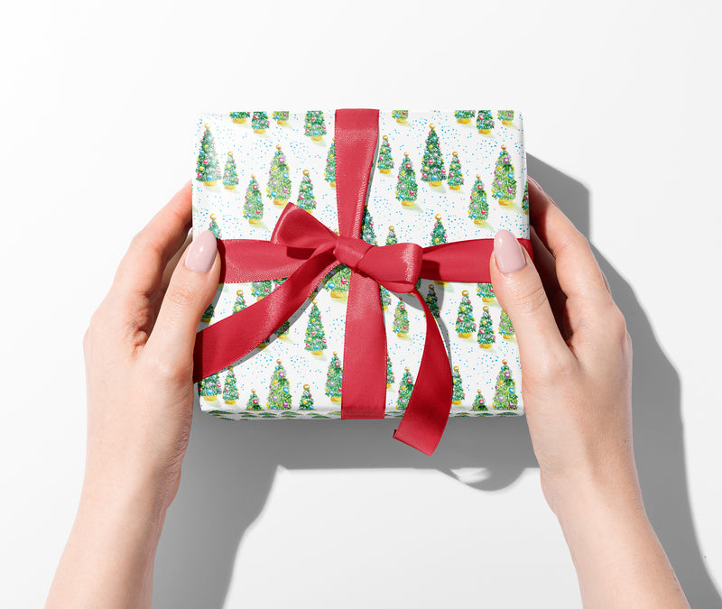 Illustrated Christmas Trees Wrapping Paper Gift Wrap by Michelle Mospens