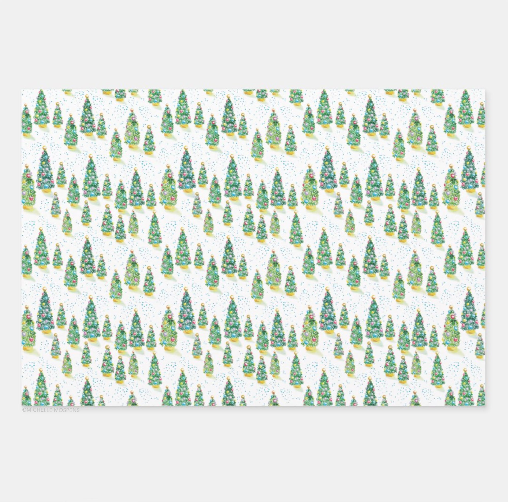 Illustrated Christmas Trees Wrapping Paper Gift Wrap by Michelle Mospens