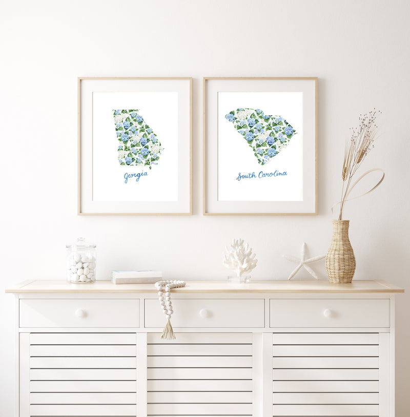Floral Map State Art Prints Set of 2 - Choose Your States