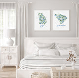 Floral Map State Art Prints Set of 2 - Choose Your States
