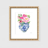 Watercolor Ginger Jar No. 5 with flowers painting wall art print by Michelle Mospens.