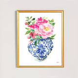 Watercolor Ginger Jar No. 5 with flowers painting wall art print by Michelle Mospens.