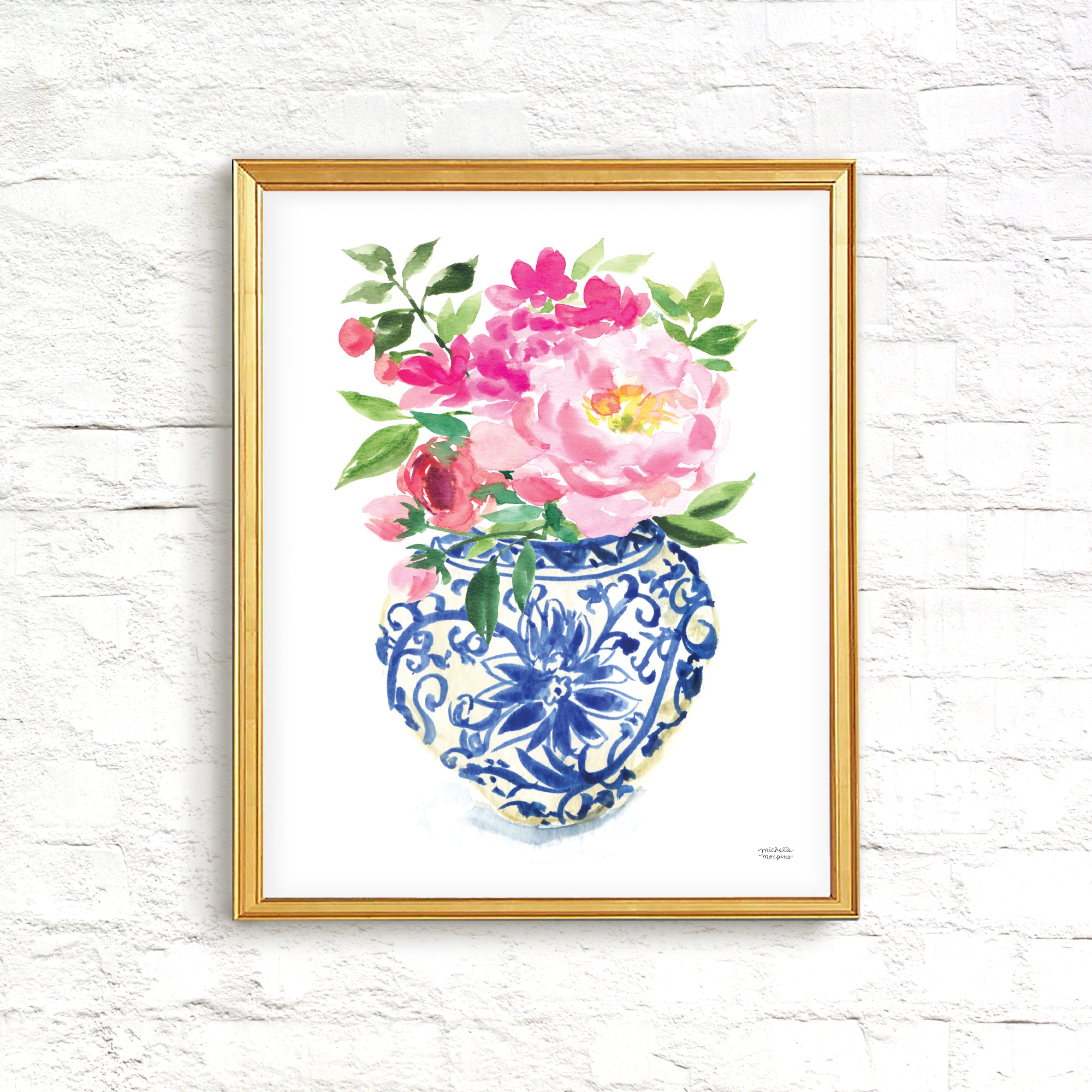 Watercolor Ginger Jar No5 with Flowers Art Print