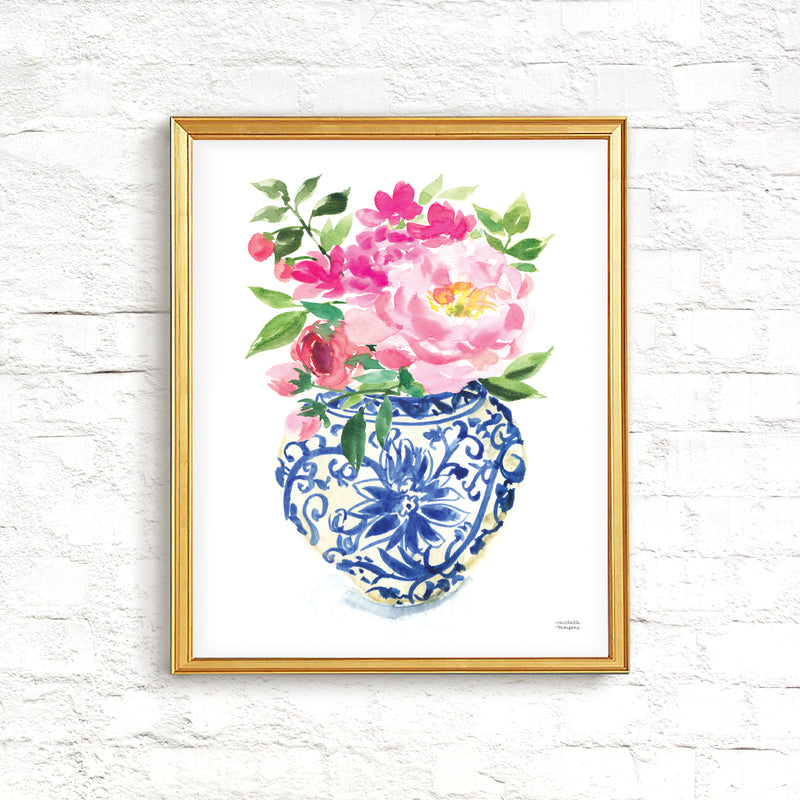 Watercolor Ginger Jar No. 5 with Flowers Art Print