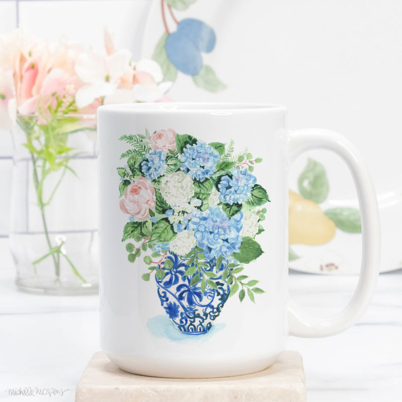 Watercolor Ginger Jar Bouquets Coffee Mug 15oz.