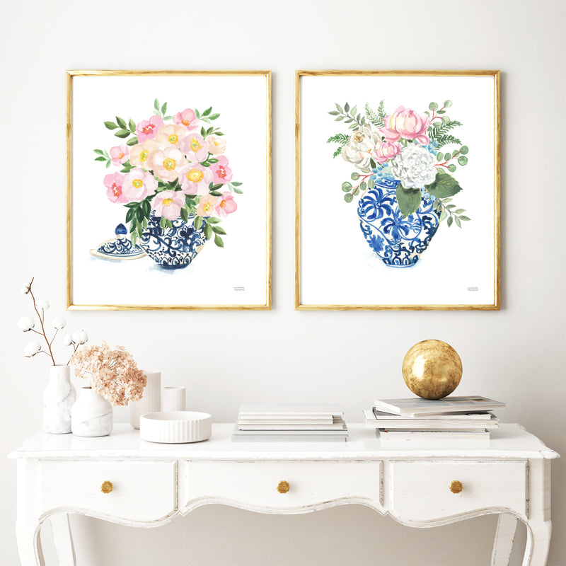 Watercolor Ginger Jar Bouquets Set of 2 Prints