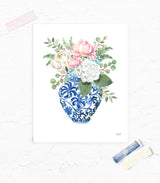 Watercolor Ginger Jar No. 7 with Flowers Art Print