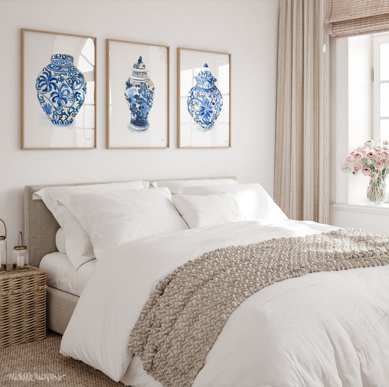 Ginger Jars Trio Watercolor Prints Set of 3
