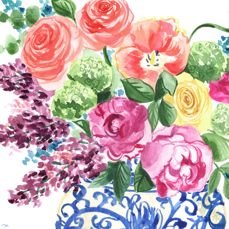 Watercolor Ginger Jar Bouquet Print by Michelle Mospens.
