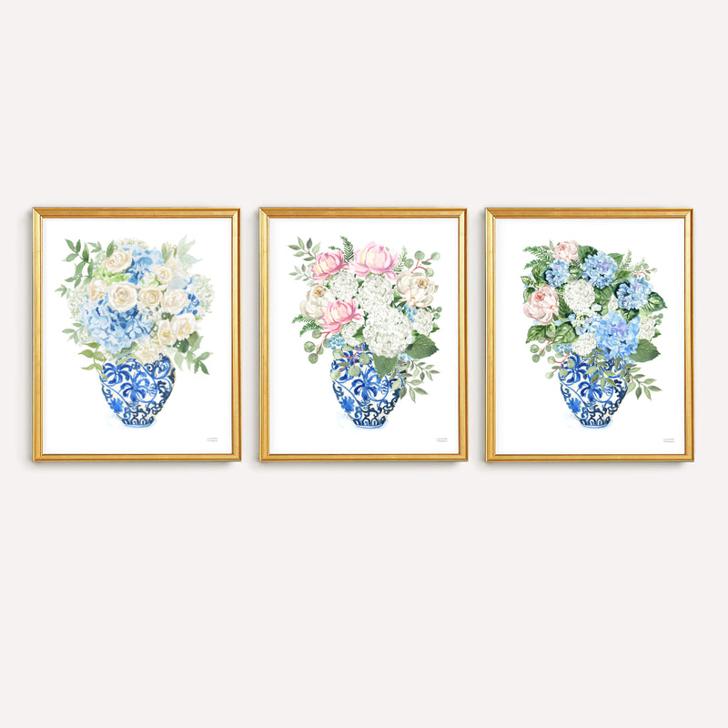 Chinoiserie Ginger Jars Watercolor Prints Set of 3