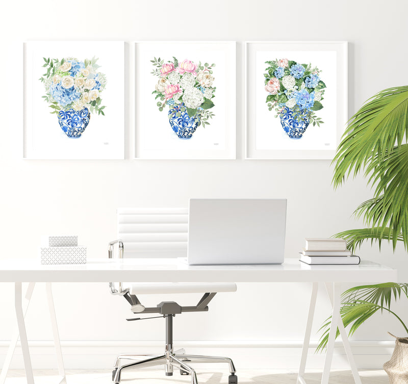 Chinoiserie Ginger Jars Watercolor Prints Set of 3