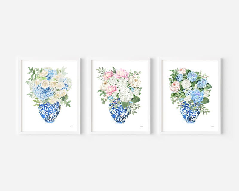 Chinoiserie Ginger Jars Watercolor Prints Set of 3