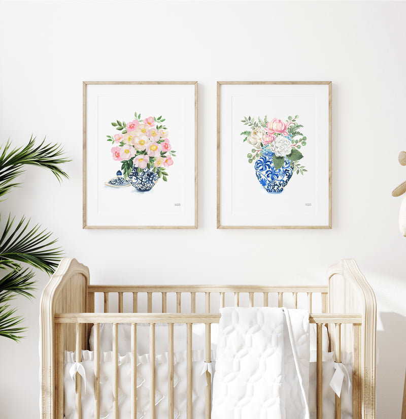 Watercolor Ginger Jar Bouquets Set of 2 Prints