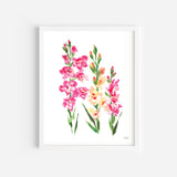 Watercolor Gladiolus Flowers Wall Art Print