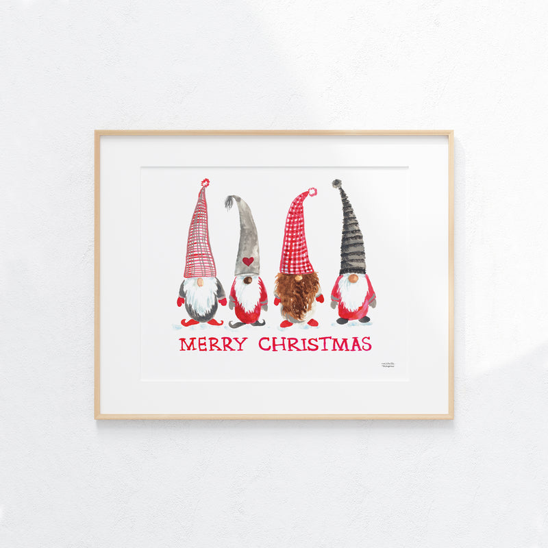 Illustrated Gnomes Merry Christmas Art Print