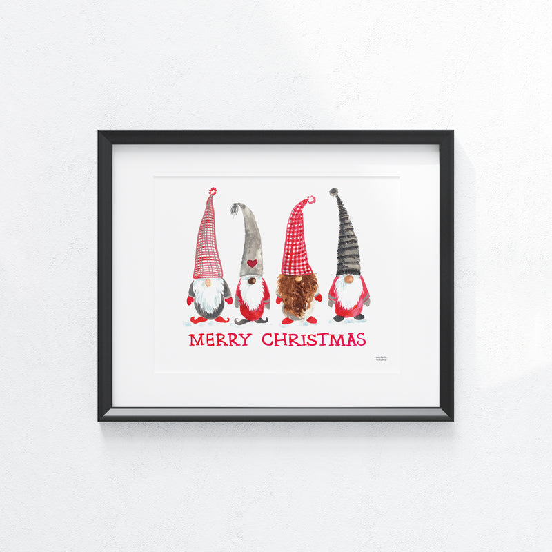 Illustrated Gnomes Merry Christmas Art Print