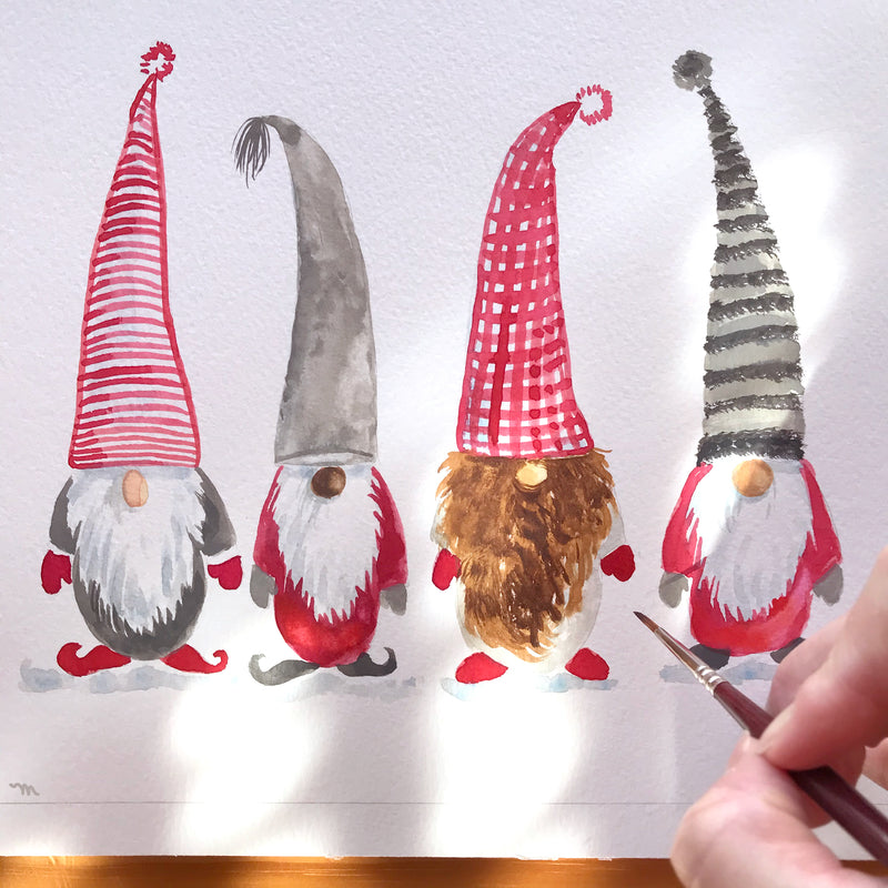 Illustrated Gnomes Watercolor Art Print