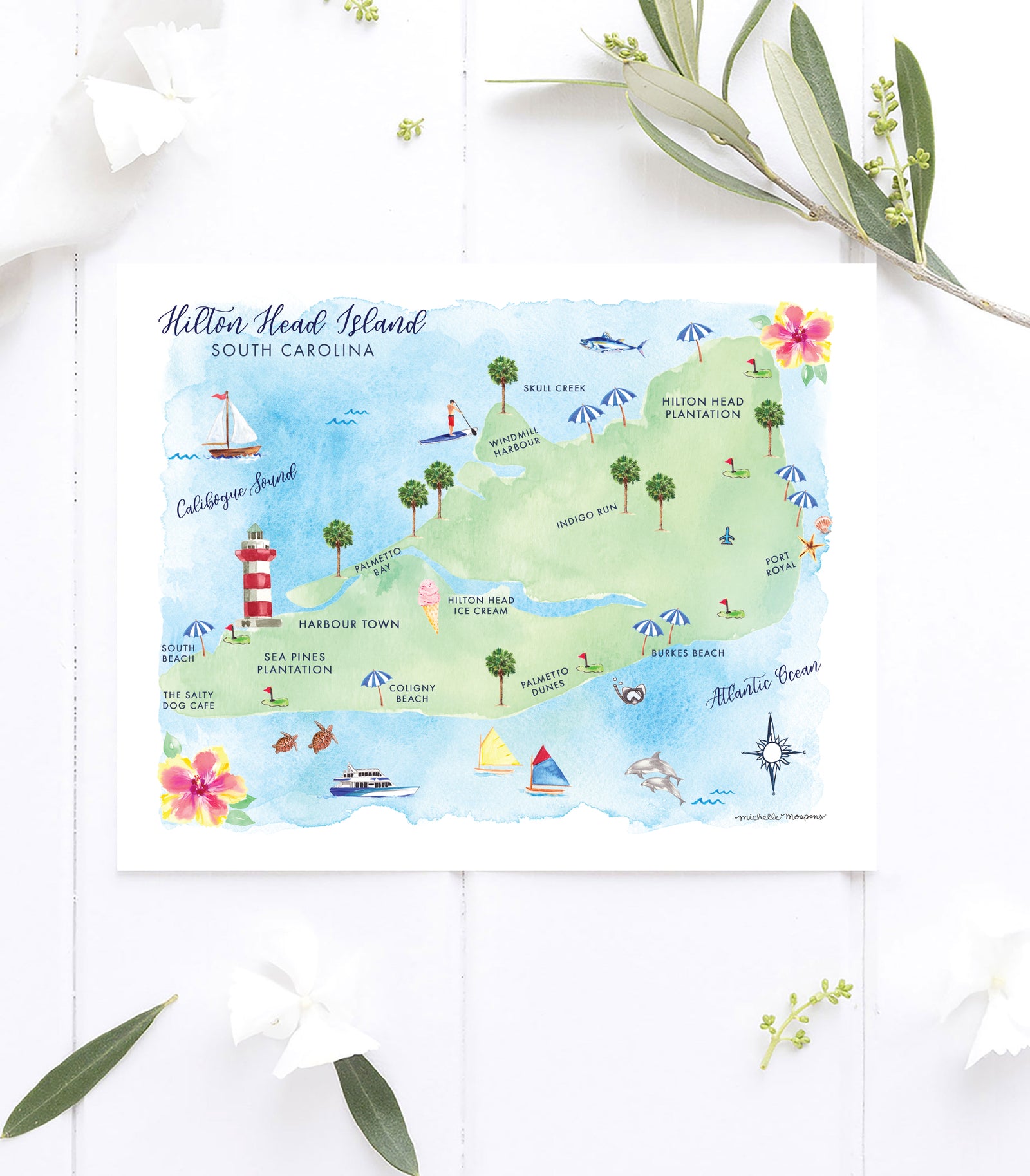 Hilton Head Island Map Art Print
