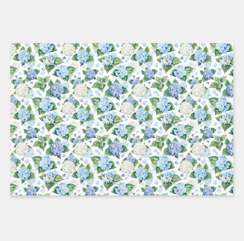 Blue Hydrangeas Watercolor Wrapping Paper Sheets — Simply Jessica