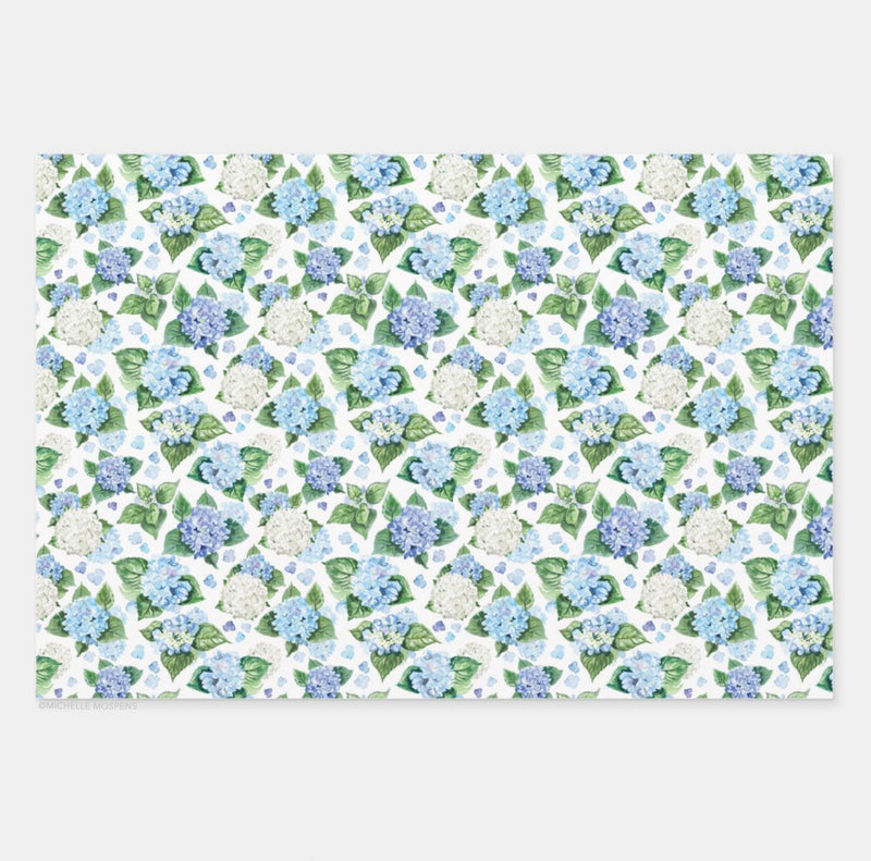 CENTRAL 23 Floral Wrapping Paper - Classy Wrapping Paper - 6 Gift Wrap  Sheets - Flowers Hydrangea - Blue Gift Wrapping Paper - Comes With Stickers