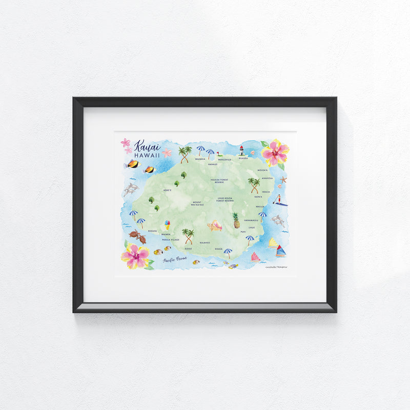 Kauai Hawaii Map Art Print