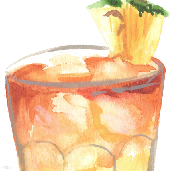 Mai Tai Rum Cocktail Watercolor Art Print | Bar Cart Decor