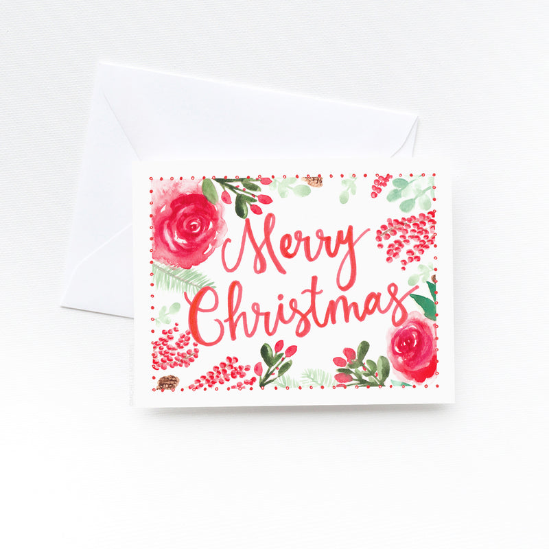 Illustrated Floral Rustic Folk Christmas Cards
