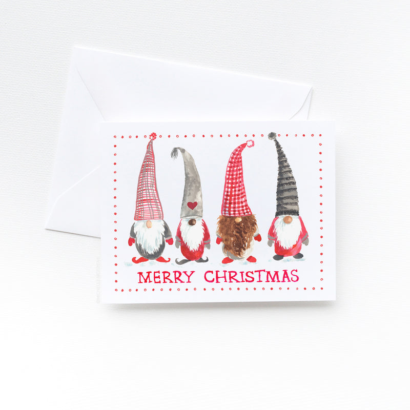 Watercolor Gnomes Merry Christmas Card