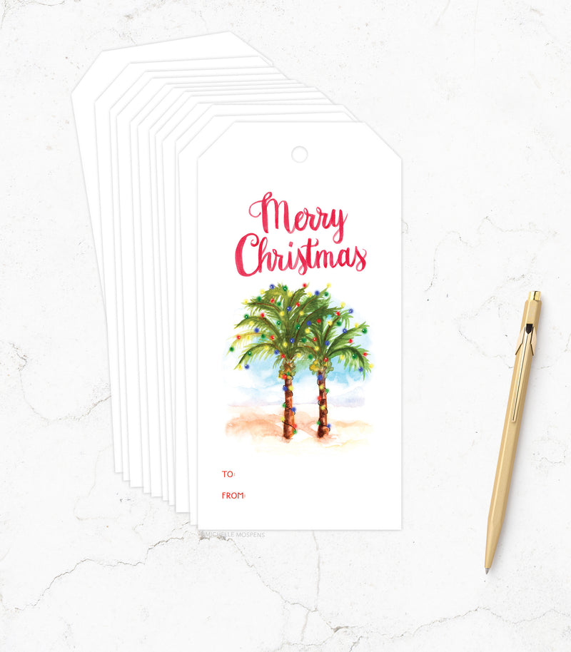 Cute Gift Tags Merry Christmas Palm Trees