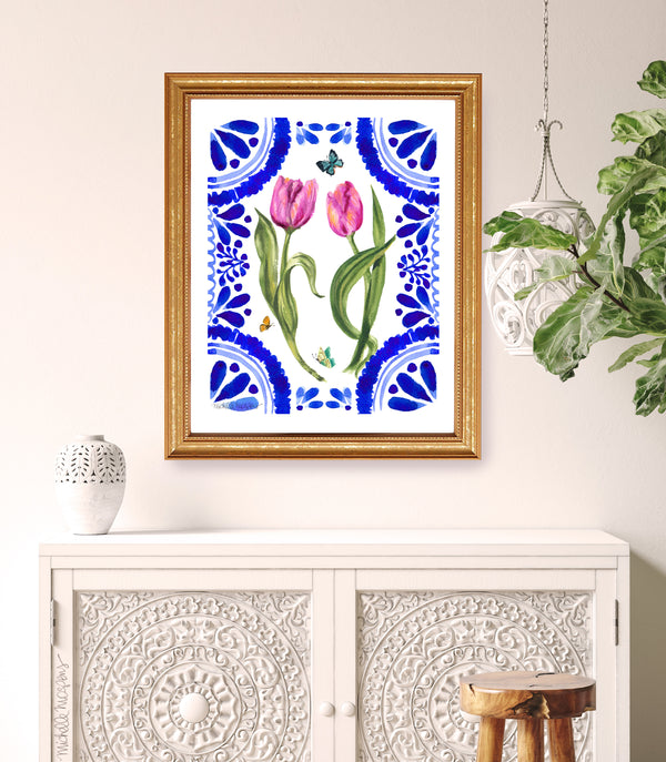 Watercolor Talavera Spring Blooms Unframed Wall Art Print