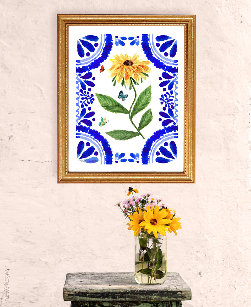 Watercolor Talavera Yellow Bloom Unframed Wall Art Print