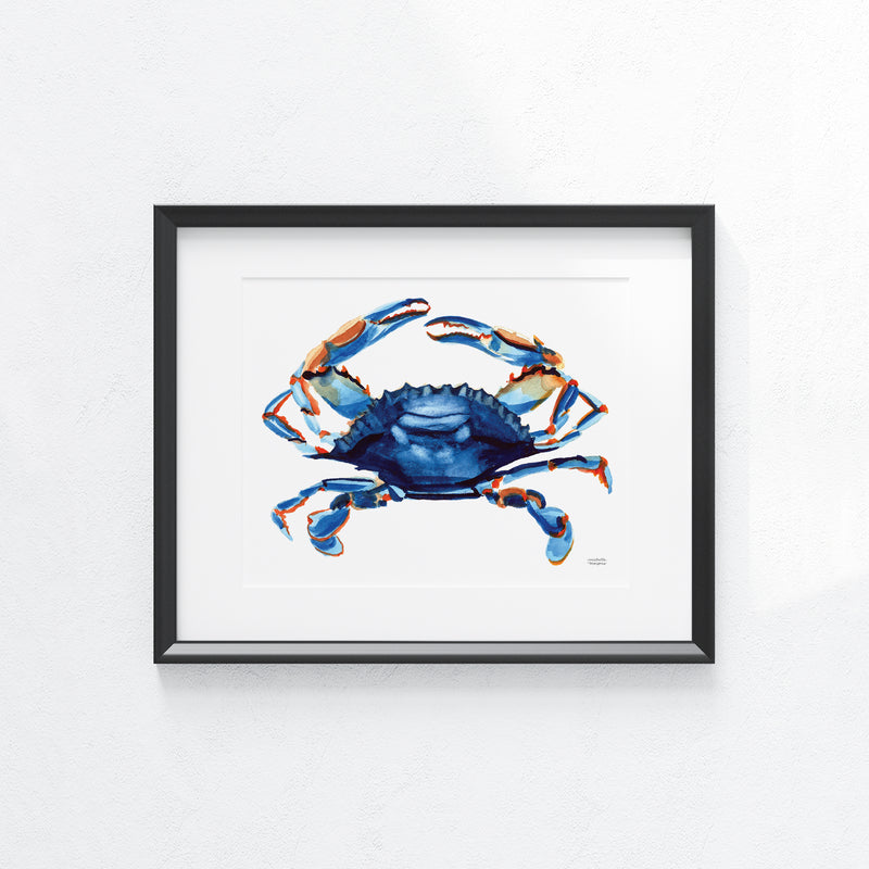Watercolor Blue Crab Art Print Unframed Coastal Wall Art