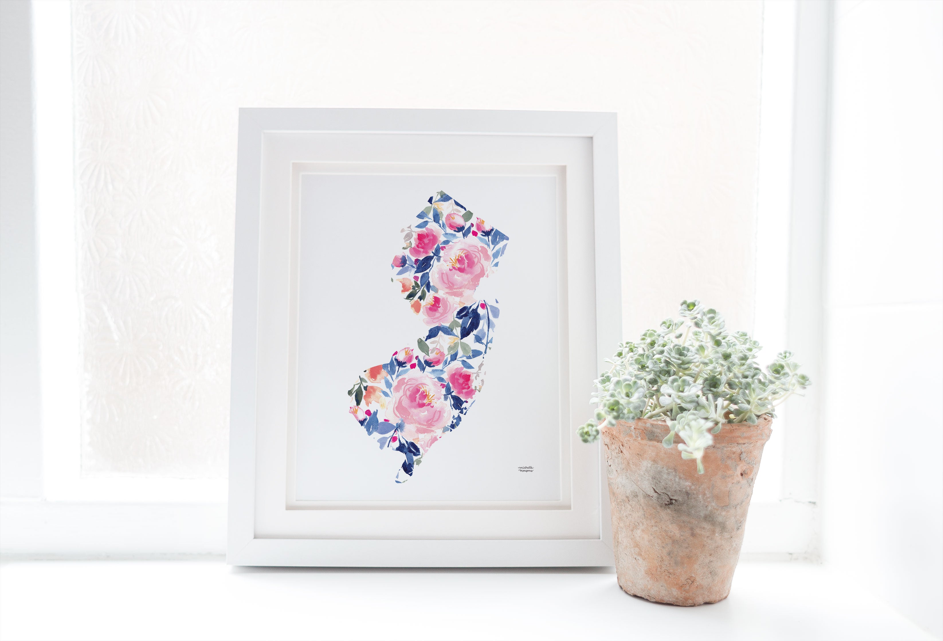 New Jersey State shape watercolor print by Michelle Mospens.