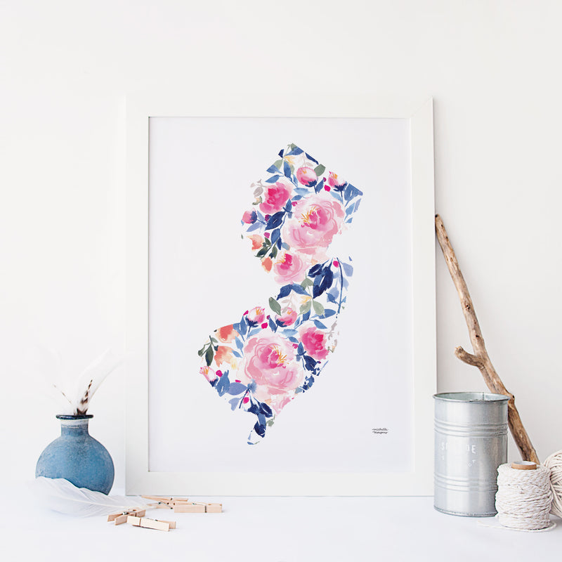 New Jersey State shape watercolor print by Michelle Mospens.