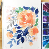 Foglie Blu Watercolor Flowers Art Print